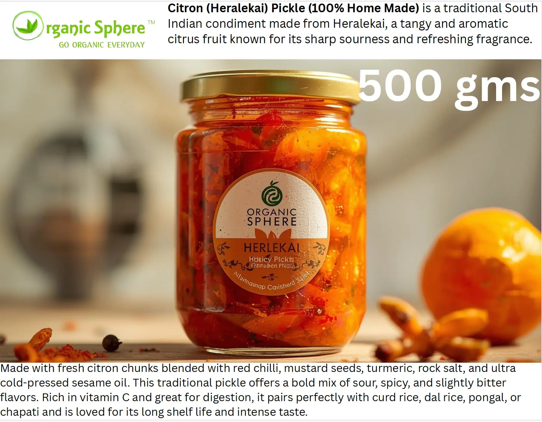 Citron / Heralekai Pickle (100% Homemade) Organic Sphere