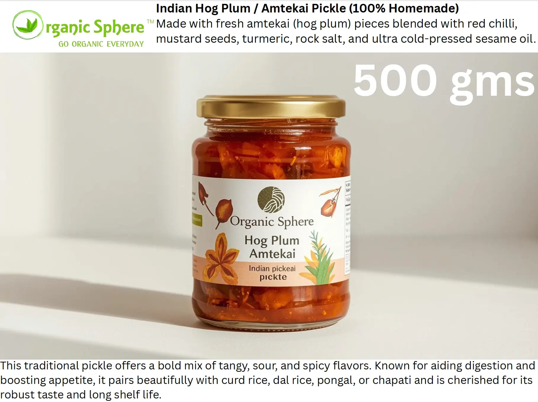 Amtekai (Hog Plum) Pickle (100% Homemade) Organic Sphere